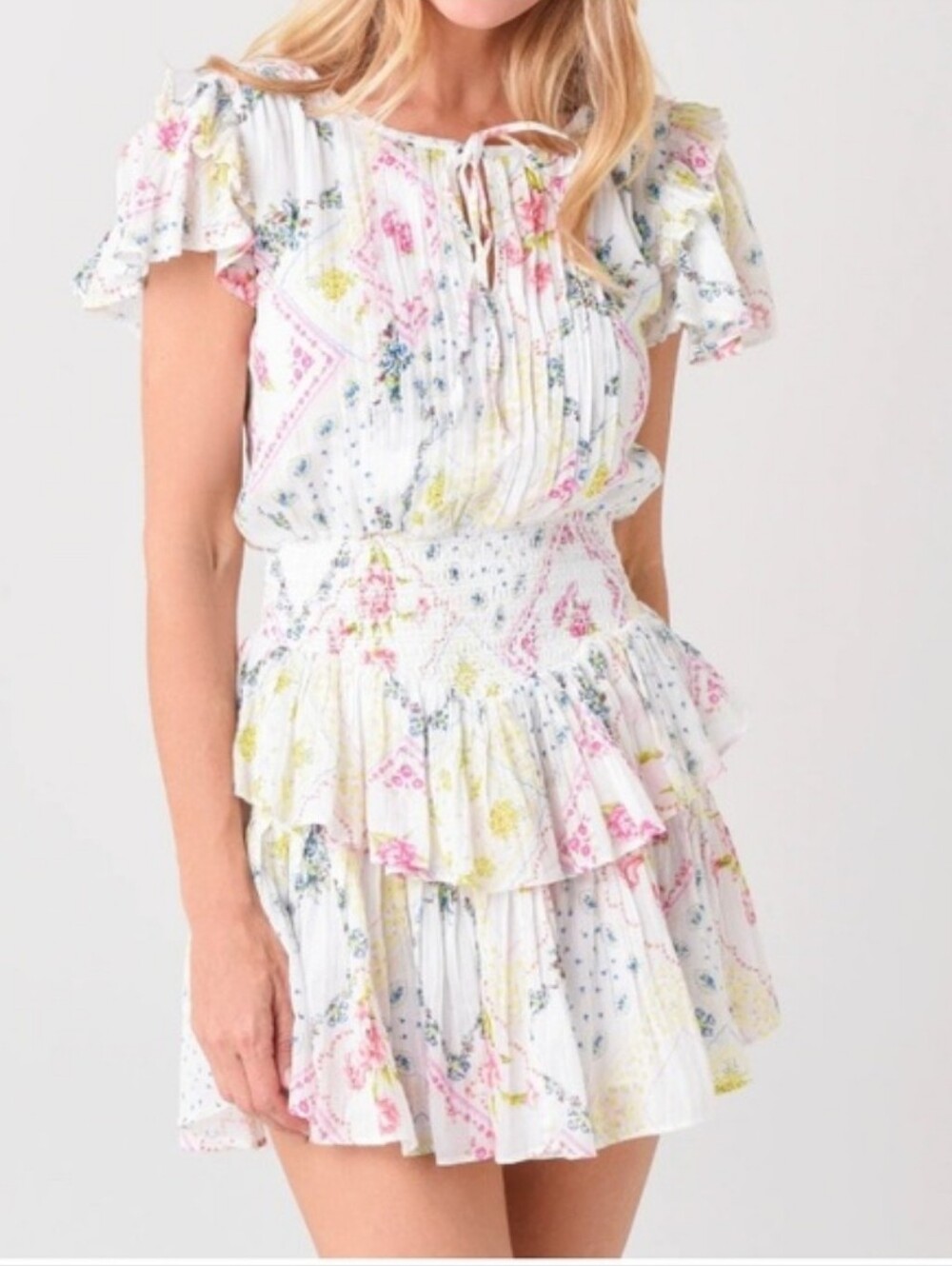 LoveShackFancy White Floral Mini Dress